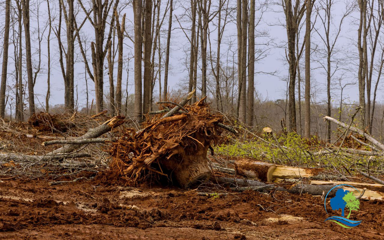 Tree bush removal team working in a Maryland backyard