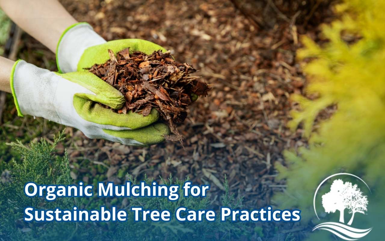 Fresh organic mulch surrounding the base of a healthy tree