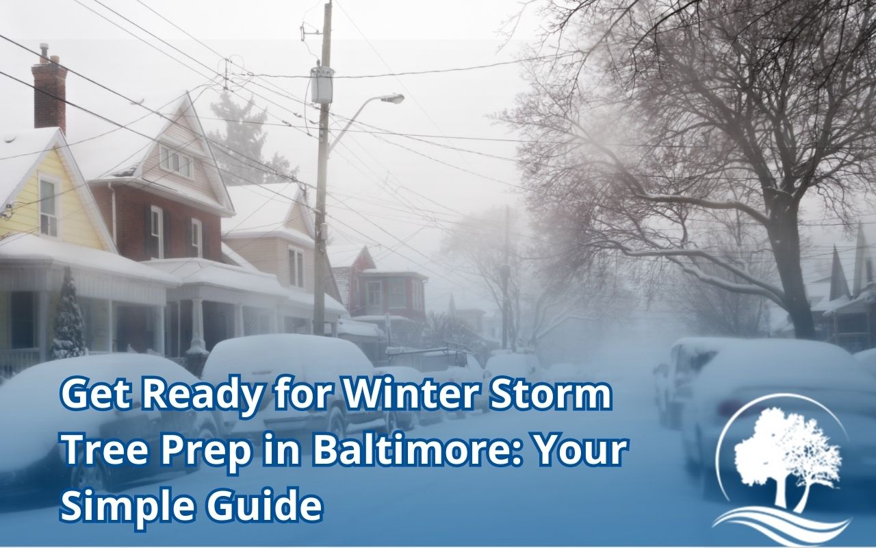Winter Storm Tree Prep in Baltimore checklist showing safe pruning steps before snow and ice.
